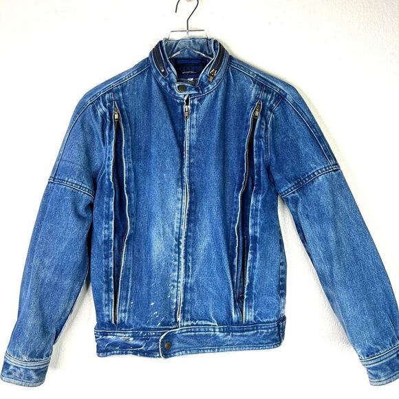 Vintage Cooper Sportswear Denim Jacket Moto Motorcycle Style Worn In SMALL 90s - Picture 2 of 10